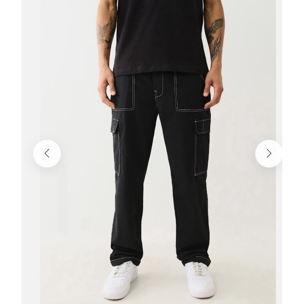True Religion Brand Jeans Cargo Pants Jet Black Men Size 32 Baggy Y2K Streetwear - Picture 8 of 9